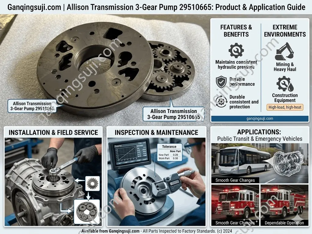 Allison Transmission 3-Gear Pump quality control testing for mining and commercial fleets Allison Transmission 3-Gear Pump quality control testing for mining and commercial fleets
