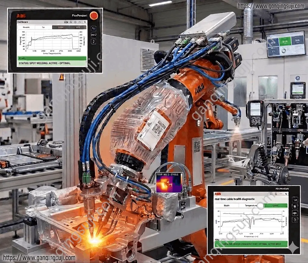 ABB spot welding industrial robot with integrated ABB Robotics CABLE IMS SENSOR ASSY operating under high temperature ABB spot welding industrial robot with integrated ABB Robotics CABLE IMS SENSOR ASSY operating under high temperature
