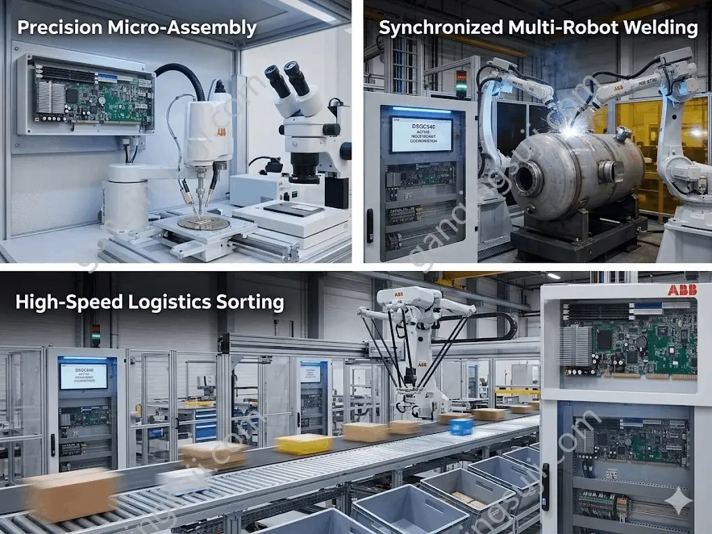 ●ABB robot control systems showing synchronized multi-robot welding powered by DSQC540 CPU board