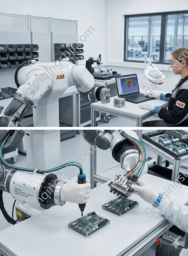 ABB Robotics hollow wrist 3HNA027421-001 integrated with automated internal wiring for efficient tool alignment