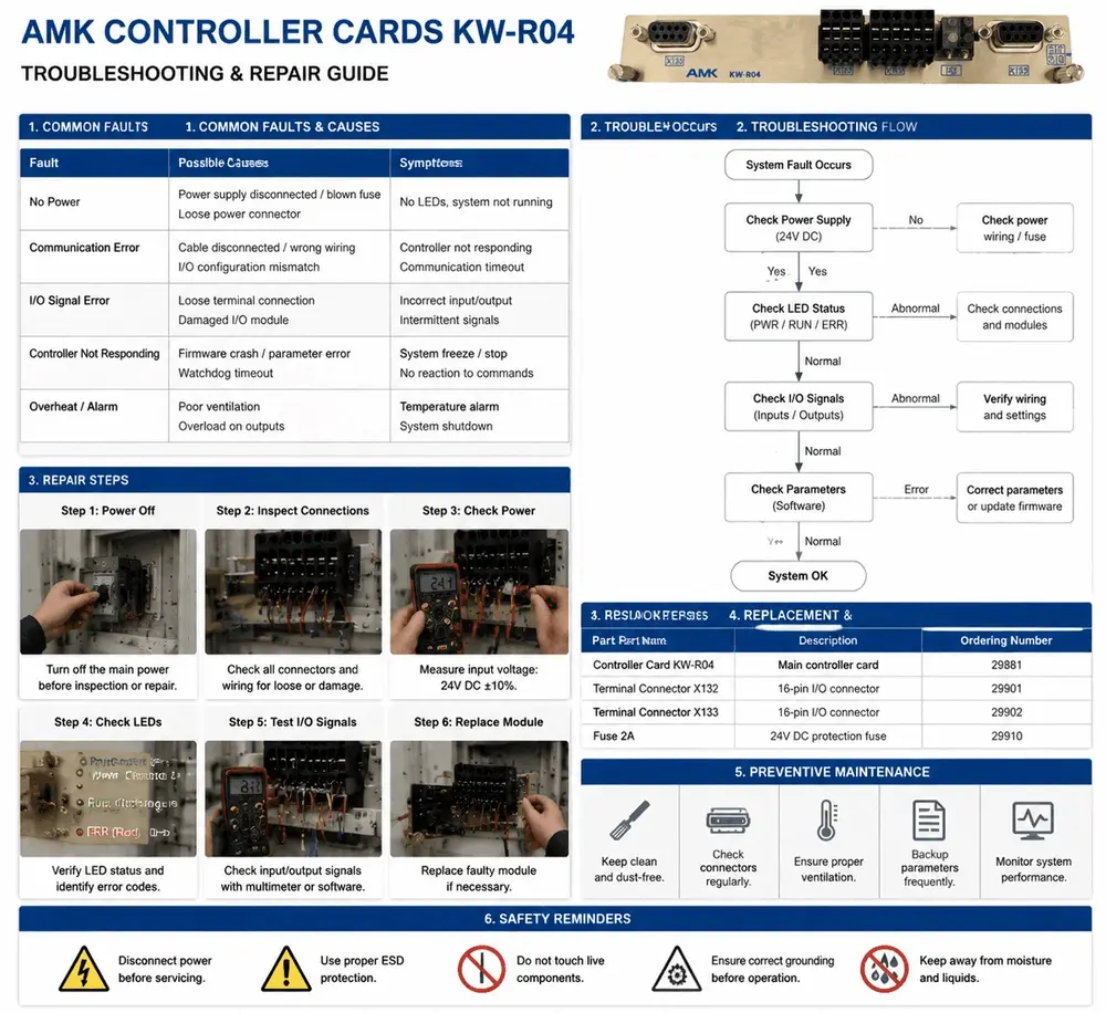 Comprehensive troubleshooting flowchart and preventive maintenance guide for AMK controller cards KW-R04 Comprehensive troubleshooting flowchart and preventive maintenance guide for AMK controller cards KW-R04