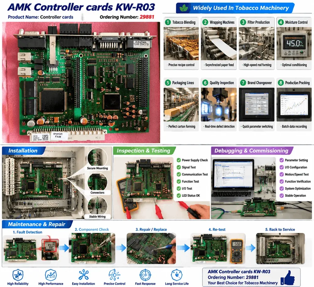 ○AMK KW-R03 Controller Board Application in Tobacco Machinery and Commissioning