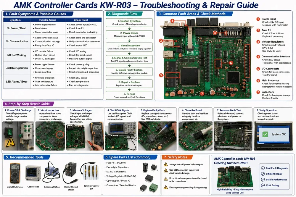 AMK Controller Cards KW-R03 Troubleshooting and Step-by-Step Repair Guide