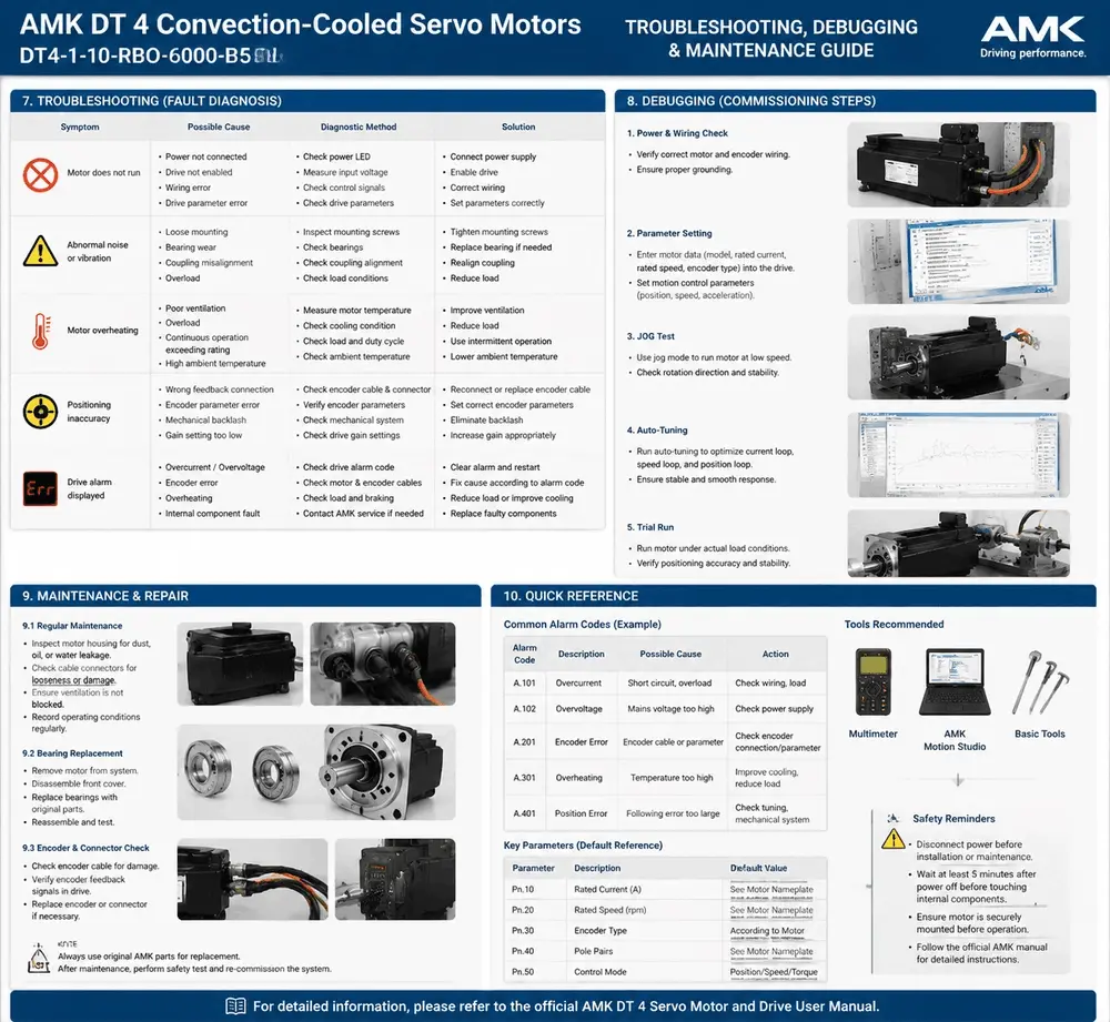 ○AMK DT4-1-10-RBO-6000-B5 fault diagnosis and alarm codes reference