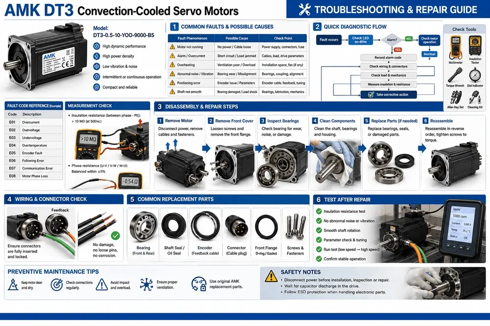 ○AMK DT3-0.5-10-YOO-9000-B5 servo motor fault codes reference and troubleshooting flow chart ○AMK DT3-0.5-10-YOO-9000-B5 servo motor fault codes reference and troubleshooting flow chart