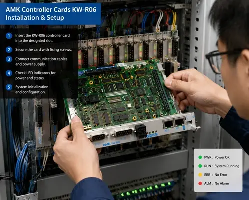 Installation and LED indicators setup for AMK controller cards KW-R06