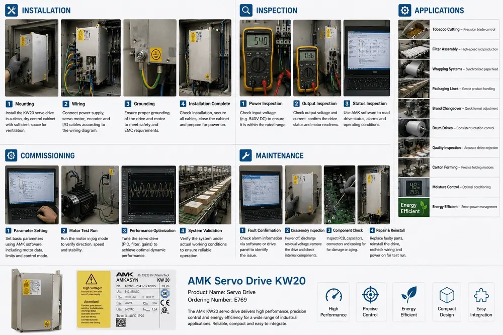 ●AMK KW20 servo drive E769 installation and tobacco cutting blade control application