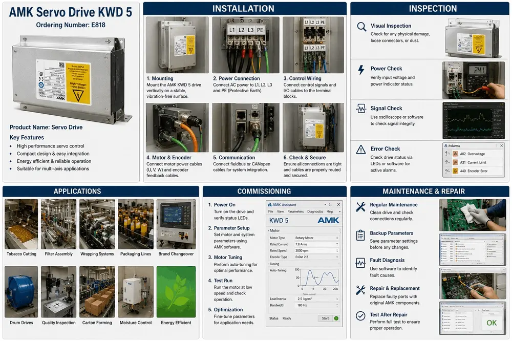 AMK KWD 5 servo drive optimizing high speed blade control in tobacco cutting machinery