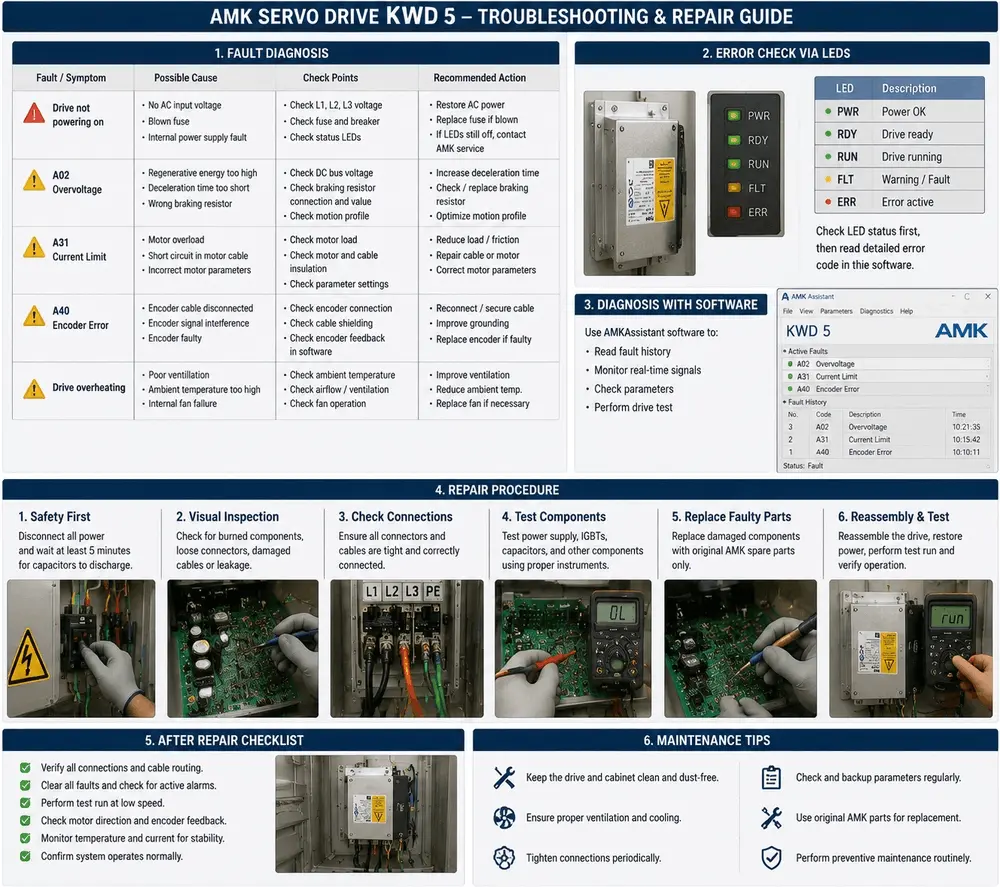 AMK KWD 5 multi axis servo drive system integrated into automated packaging lines for synchronized feeding